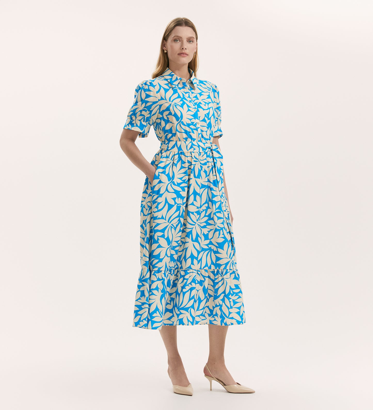 Liana Blue Leaf Midi Tiered Dress Finery London Liana Blue Leaf Midi Tiered Dress Finery London