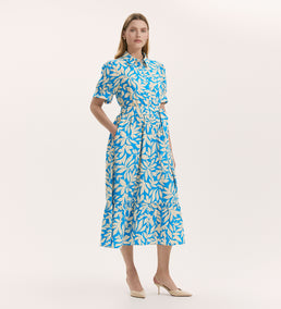 【Yuki】Leaf Lace Motif Tiered Dress Liana Blue Leaf Midi Tiered Dress – Finery London