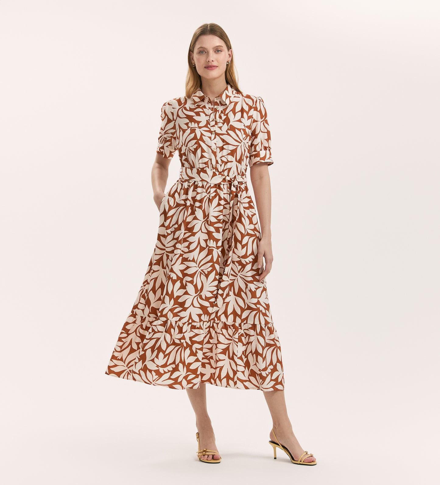 Liana Tan Leaf Midi Tiered Dress