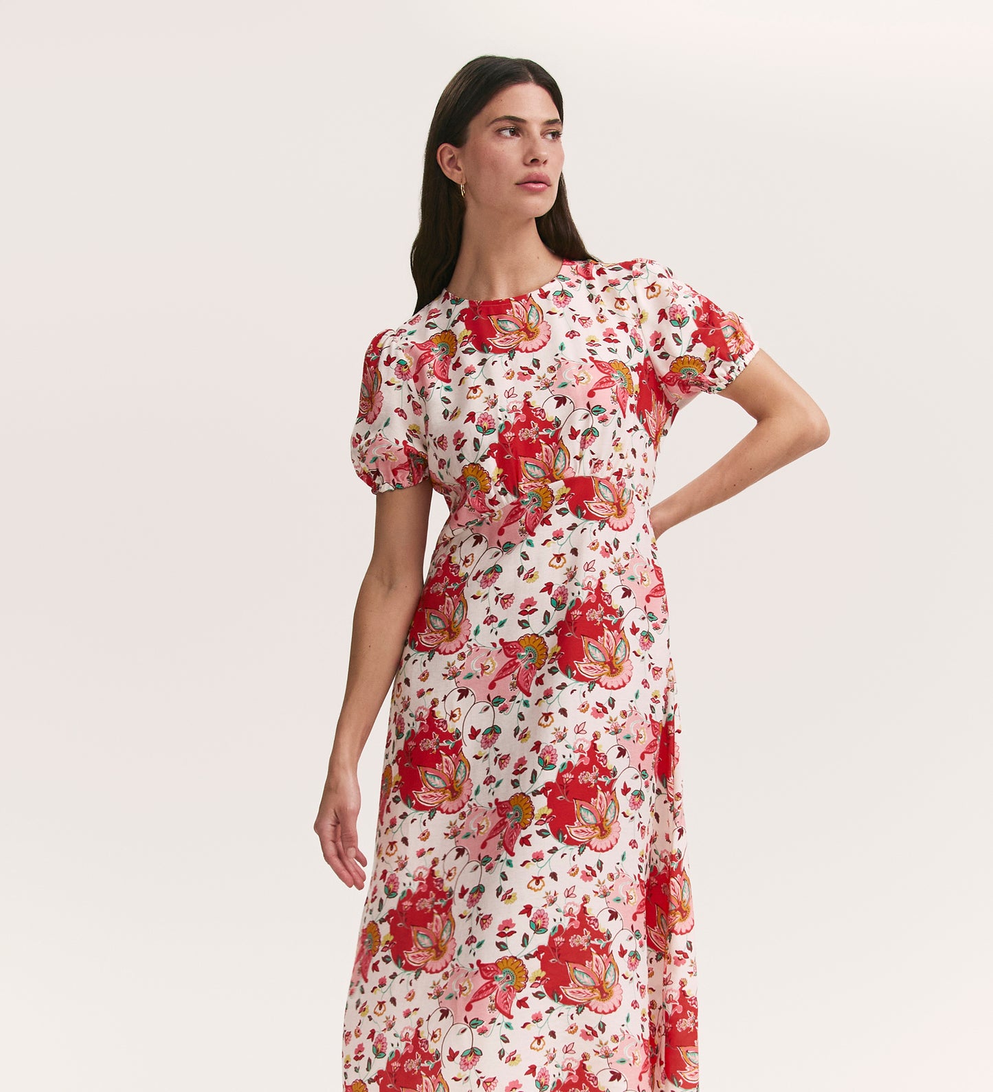 Lili Coral Floral Midi Tea Dress