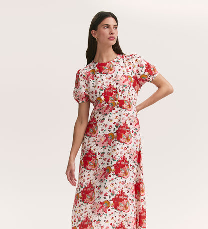 Lili Coral Floral Midi Tea Dress