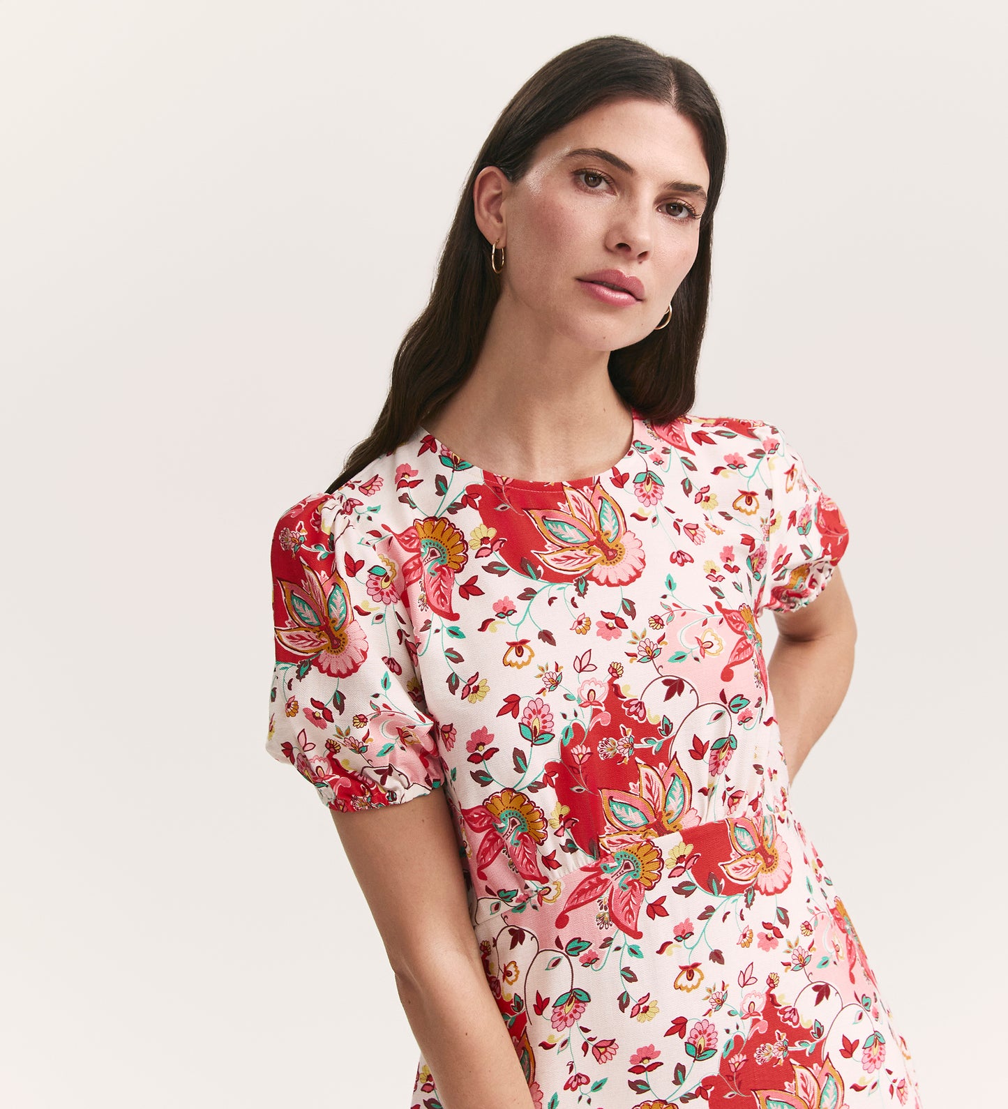 Lili Coral Floral Midi Tea Dress