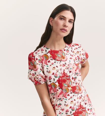 Lili Coral Floral Midi Tea Dress