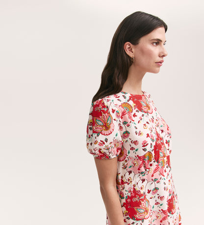 Lili Coral Floral Midi Tea Dress