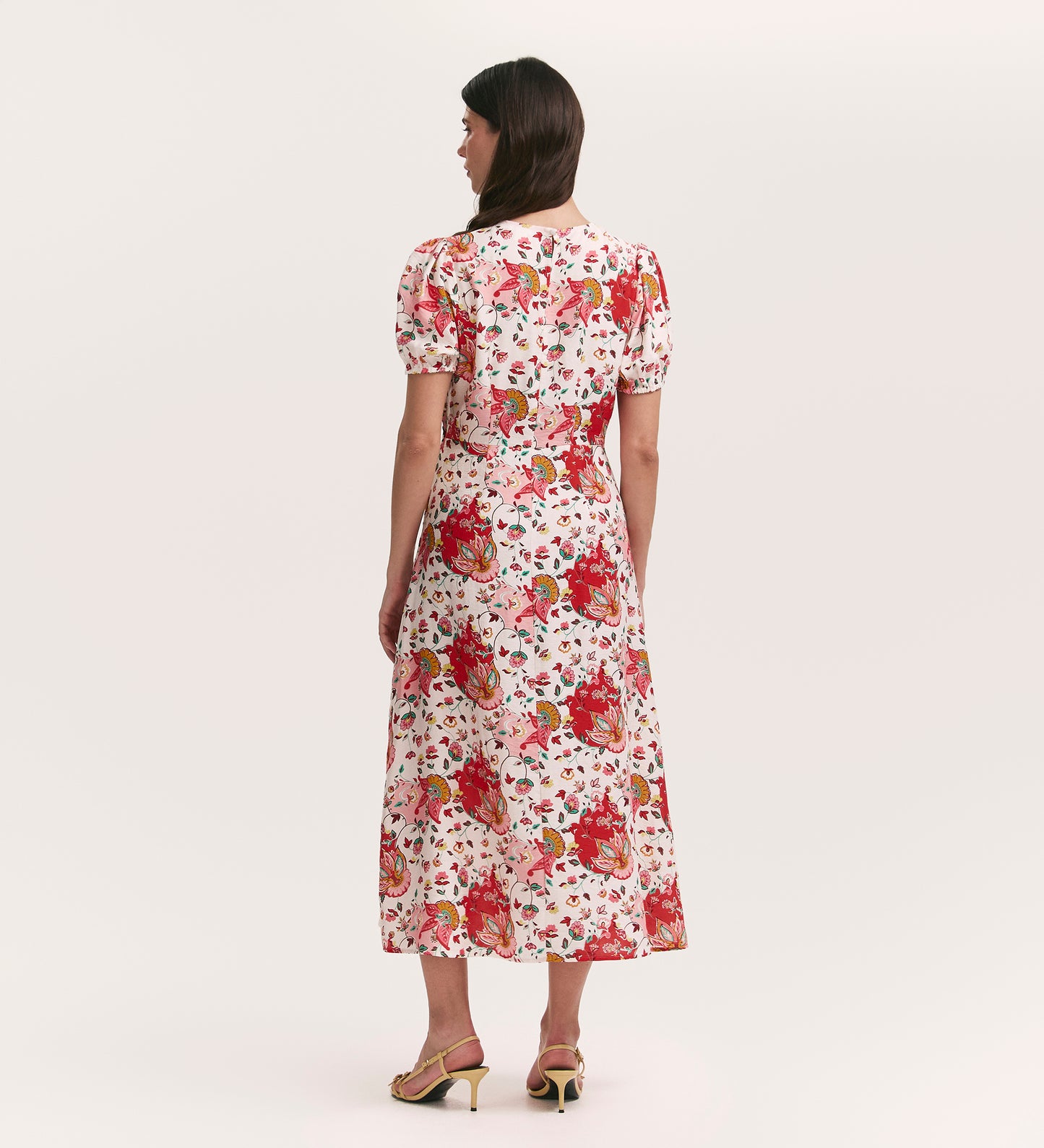 Lili Coral Floral Midi Tea Dress