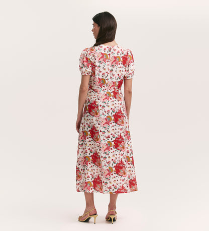 Lili Coral Floral Midi Tea Dress