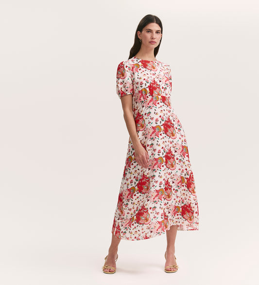 Lili Coral Floral Midi Tea Dress