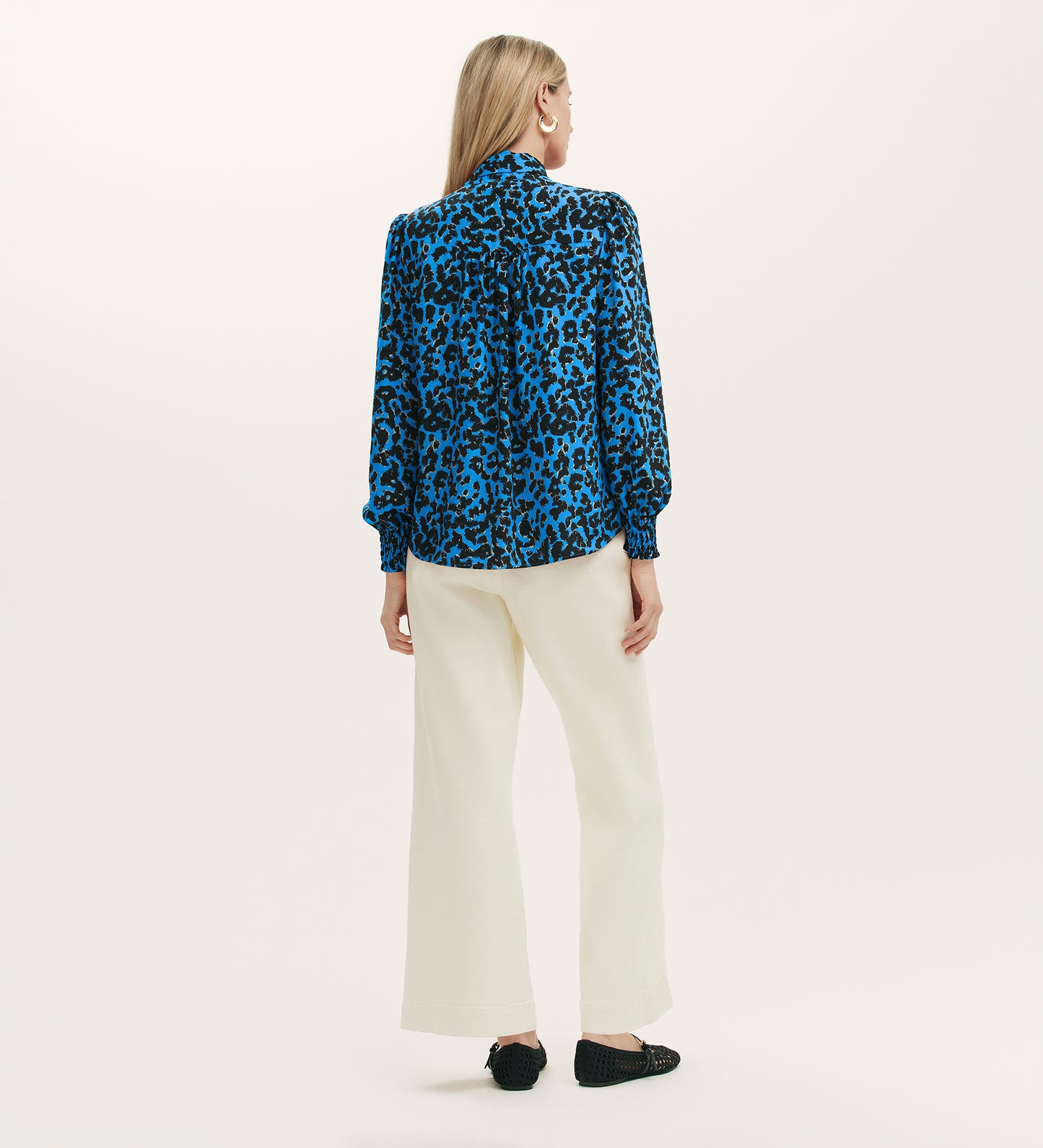 Lindsay Blue Animal Print Pussy Bow Blouse