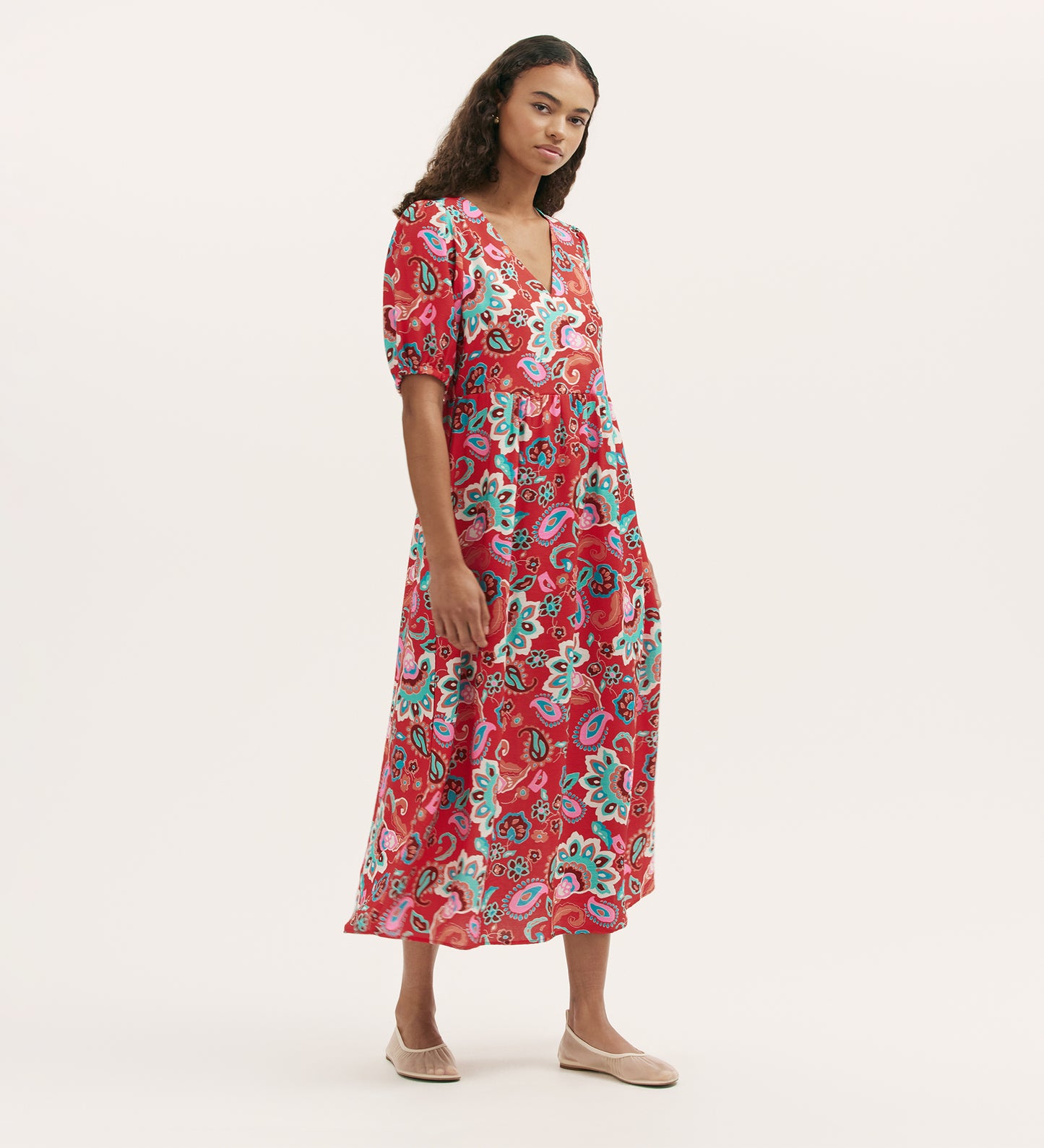 Logan Red Paisley Midi Dress