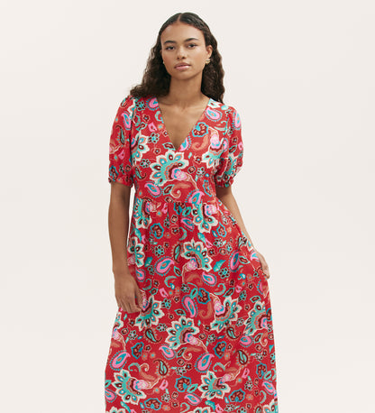 Logan Red Paisley Midi Dress