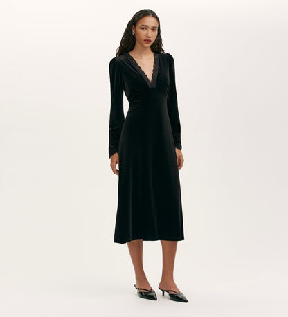 Louise Black Velvet Midi Dress