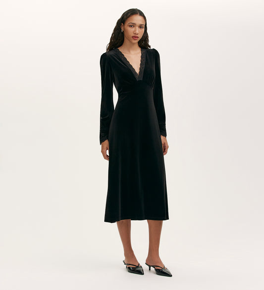 Louise Black Velvet Midi Dress