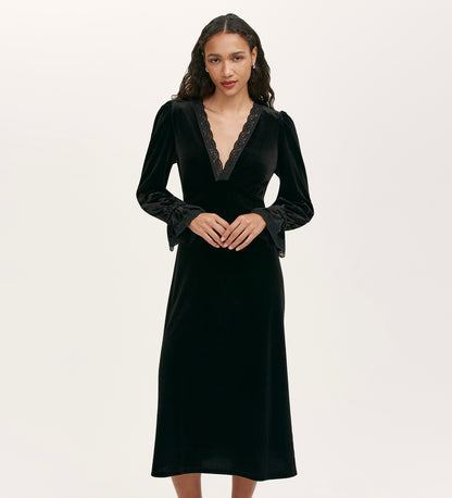 Louise Black Velvet Midi Dress