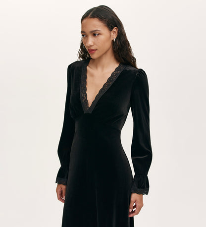 Louise Black Velvet Midi Dress