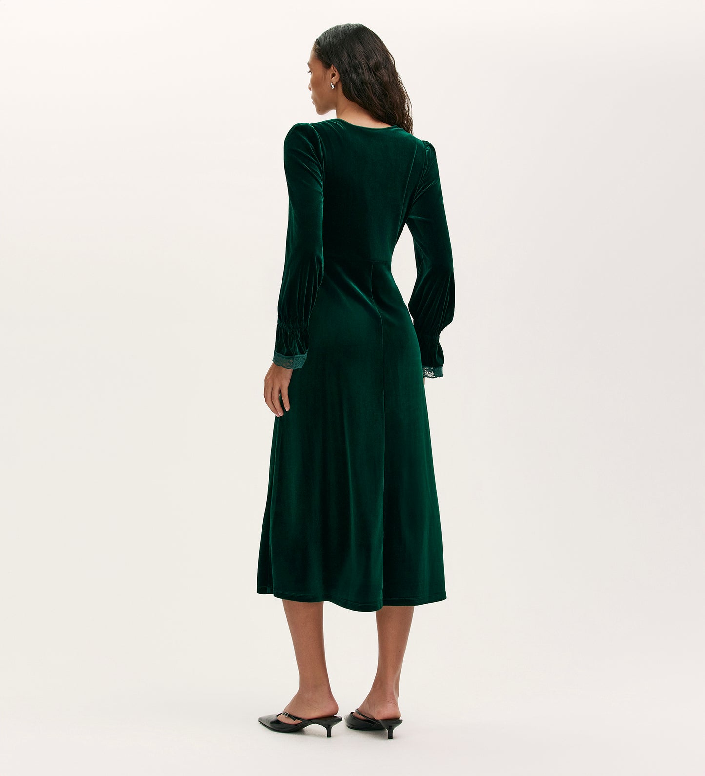 Louise Bottle Green Velvet Midi Dress