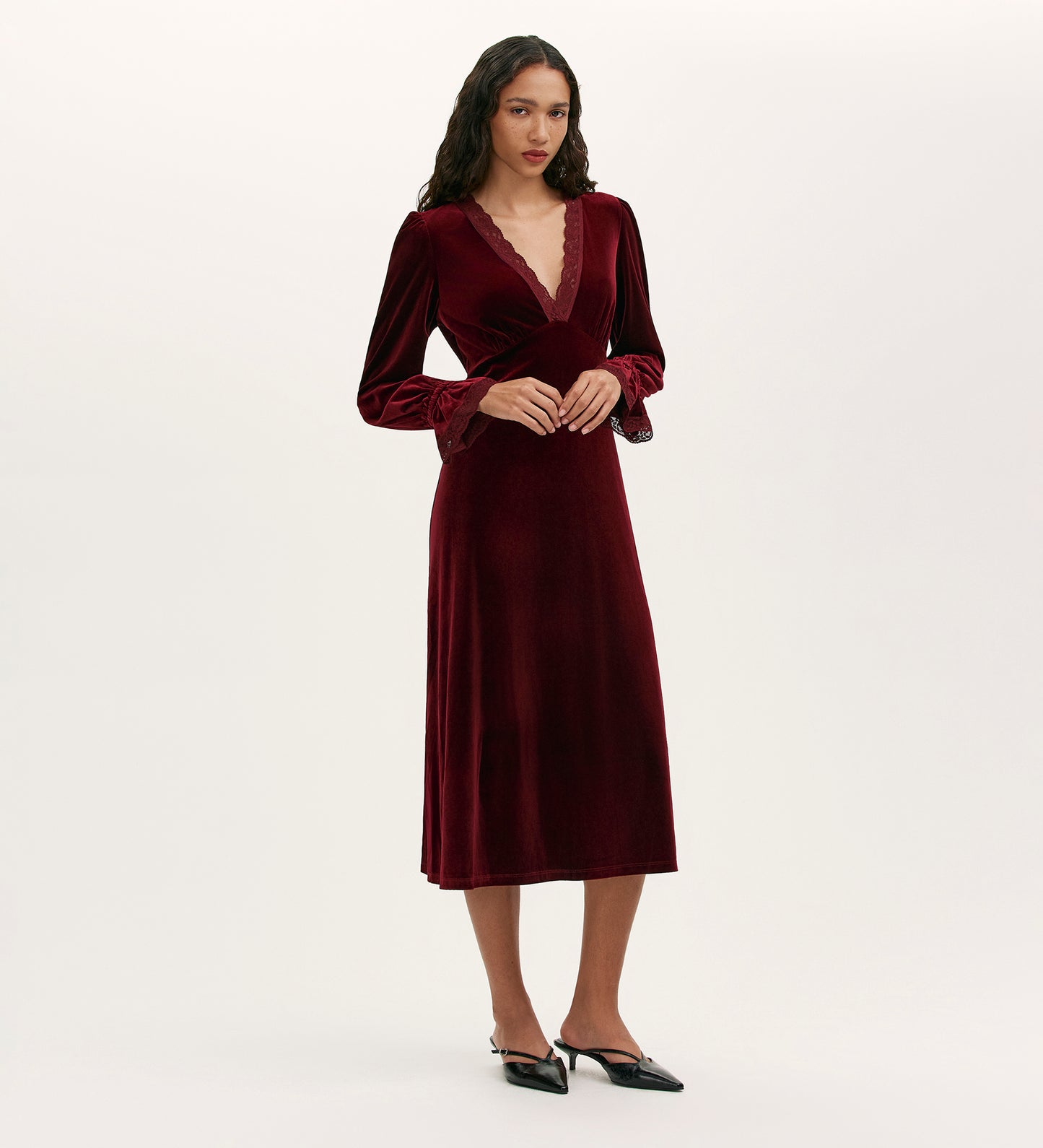 Louise Burgundy Velvet Midi Dress