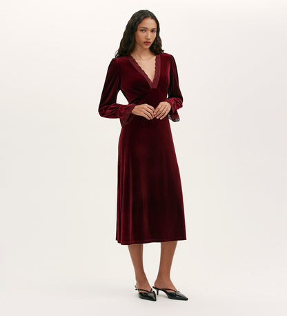Louise Burgundy Velvet Midi Dress