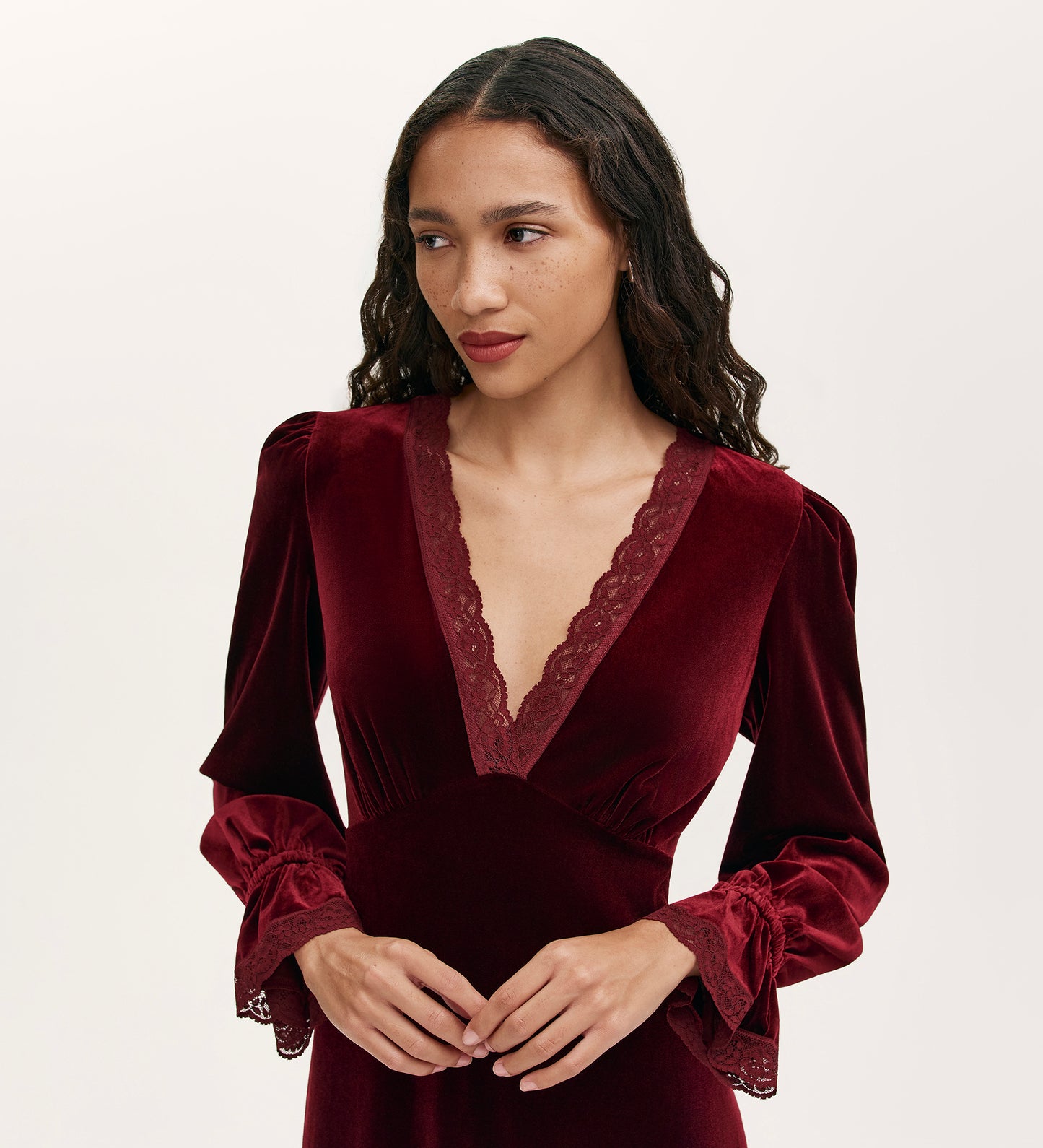 Louise Burgundy Velvet Midi Dress