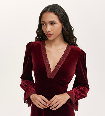 Louise Burgundy Velvet Midi Dress