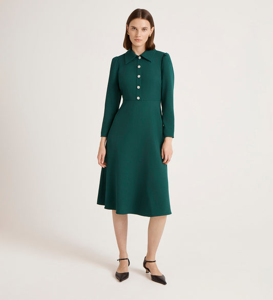 Lucia Bottle Green Crepe Midi Dress