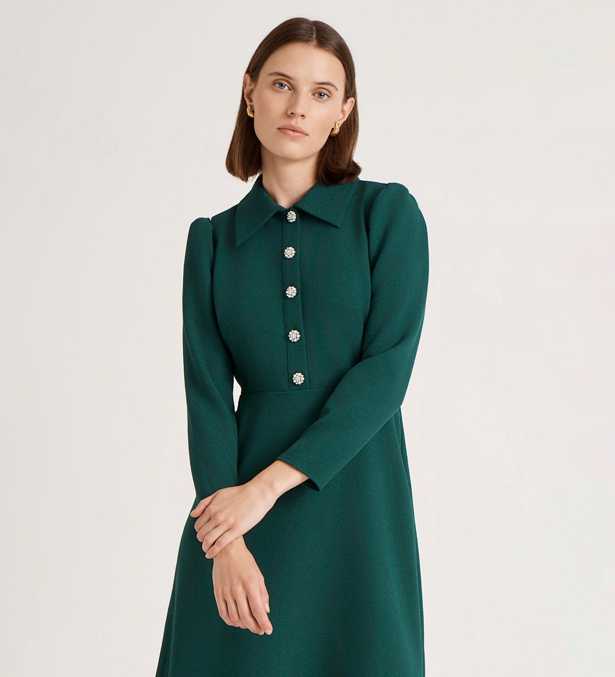 Lucia Bottle Green Crepe Midi Dress – Finery London