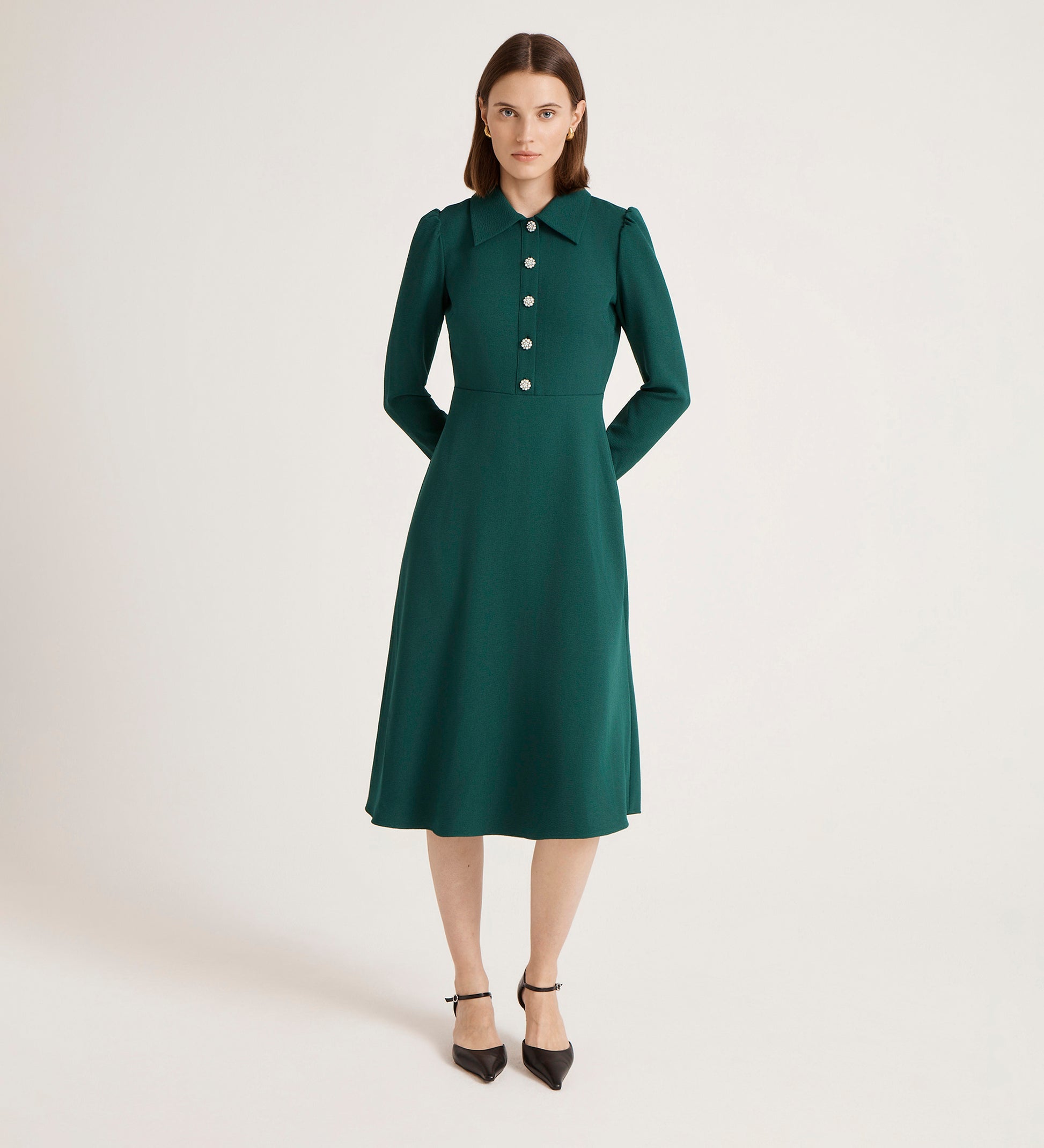 Lucia Bottle Green Crepe Midi Dress Finery London Lucia Bottle Green Crepe Midi Dress Finery London