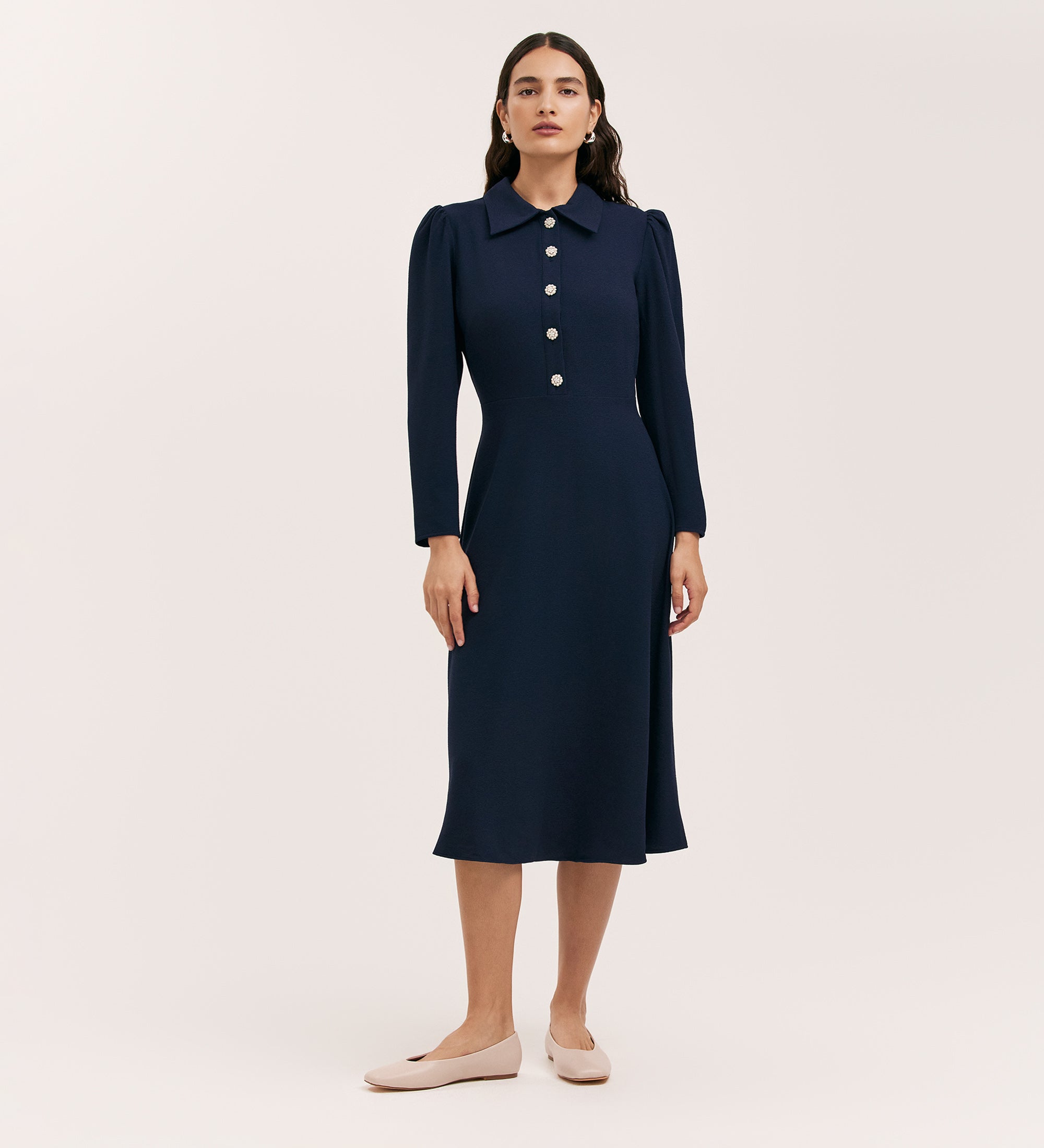 Lucia Navy Crepe Midi Dress – Finery London