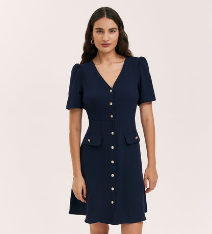 Lucille Navy Crepe Short Dress
