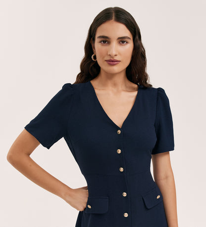 Lucille Navy Crepe Short Dress