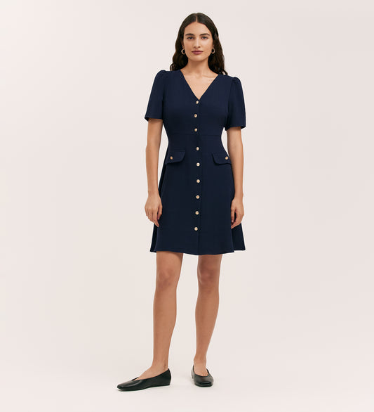 Lucille Navy Crepe Short Dress
