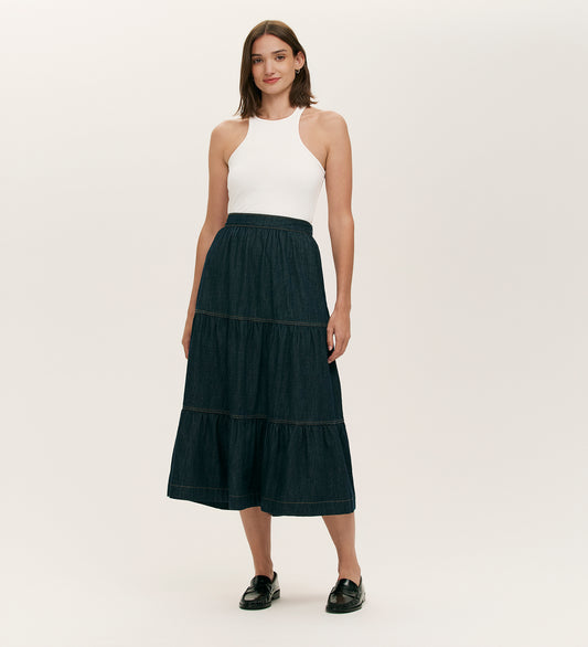 Lulu Indigo Denim Midi Skirt