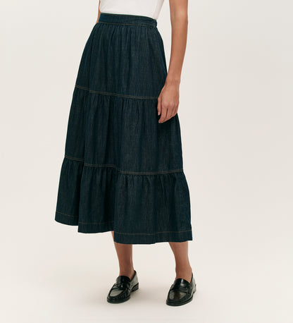 Lulu Indigo Denim Midi Skirt