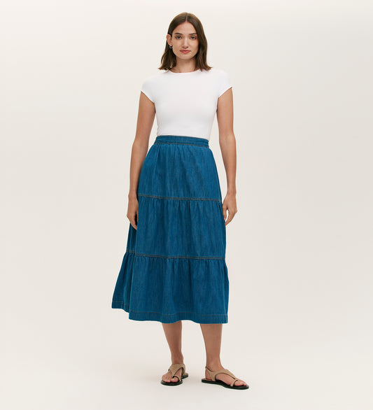 Lulu Light Blue Denim Midi Skirt