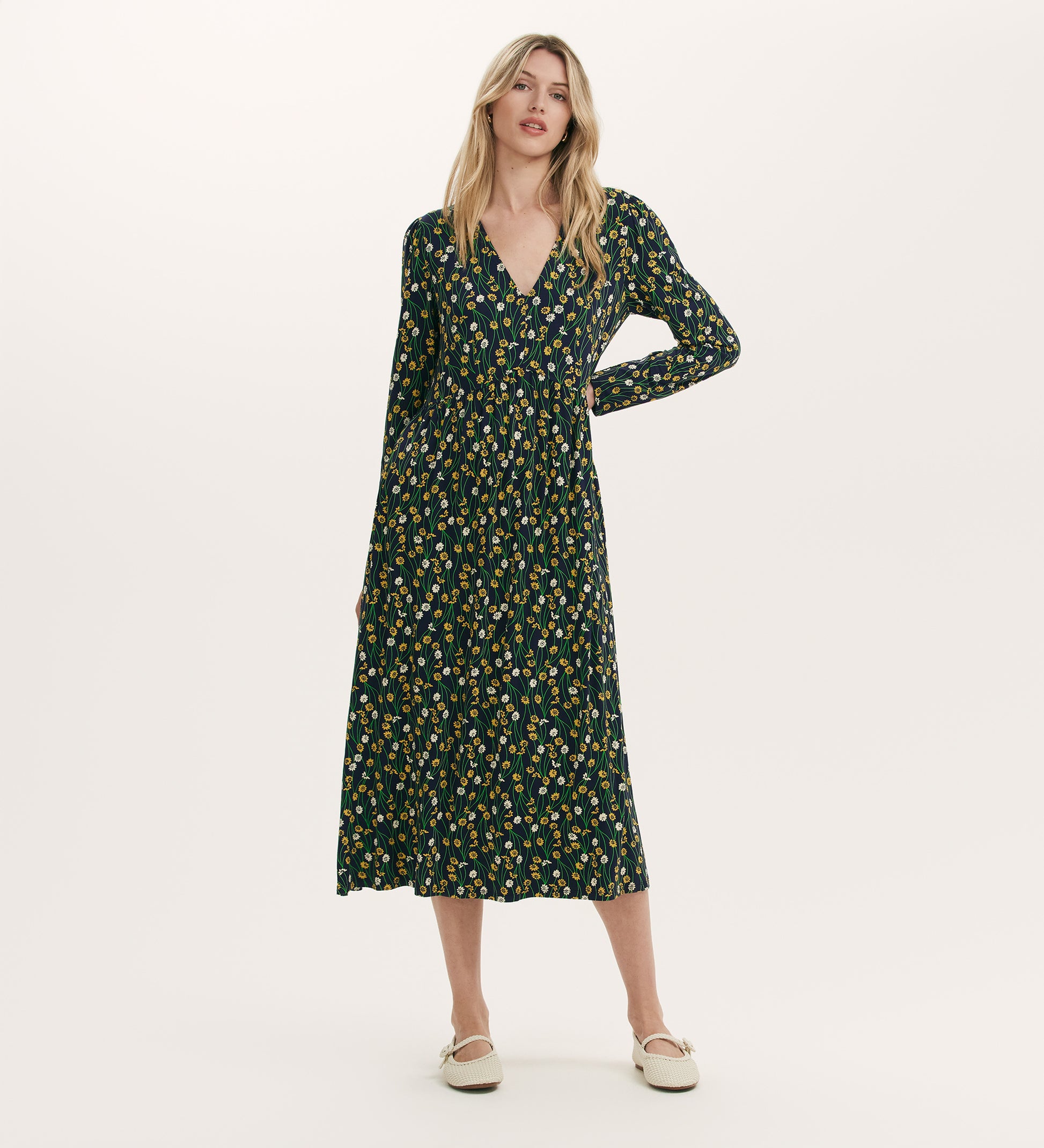 Madelyn Yellow Flower Midi Dress - 8 Madelyn Yellow Flower Midi Dress - 8