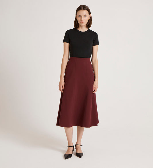 Mae Burgundy Ponte Jersey Midi Skirt