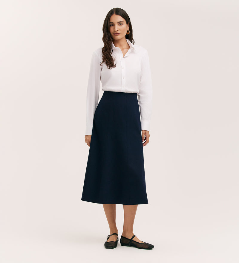 Mae Navy Ponte Jersey Midi Skirt