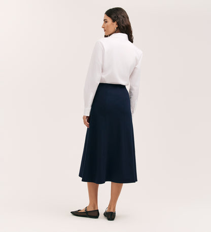 Mae Navy Ponte Jersey Midi Skirt