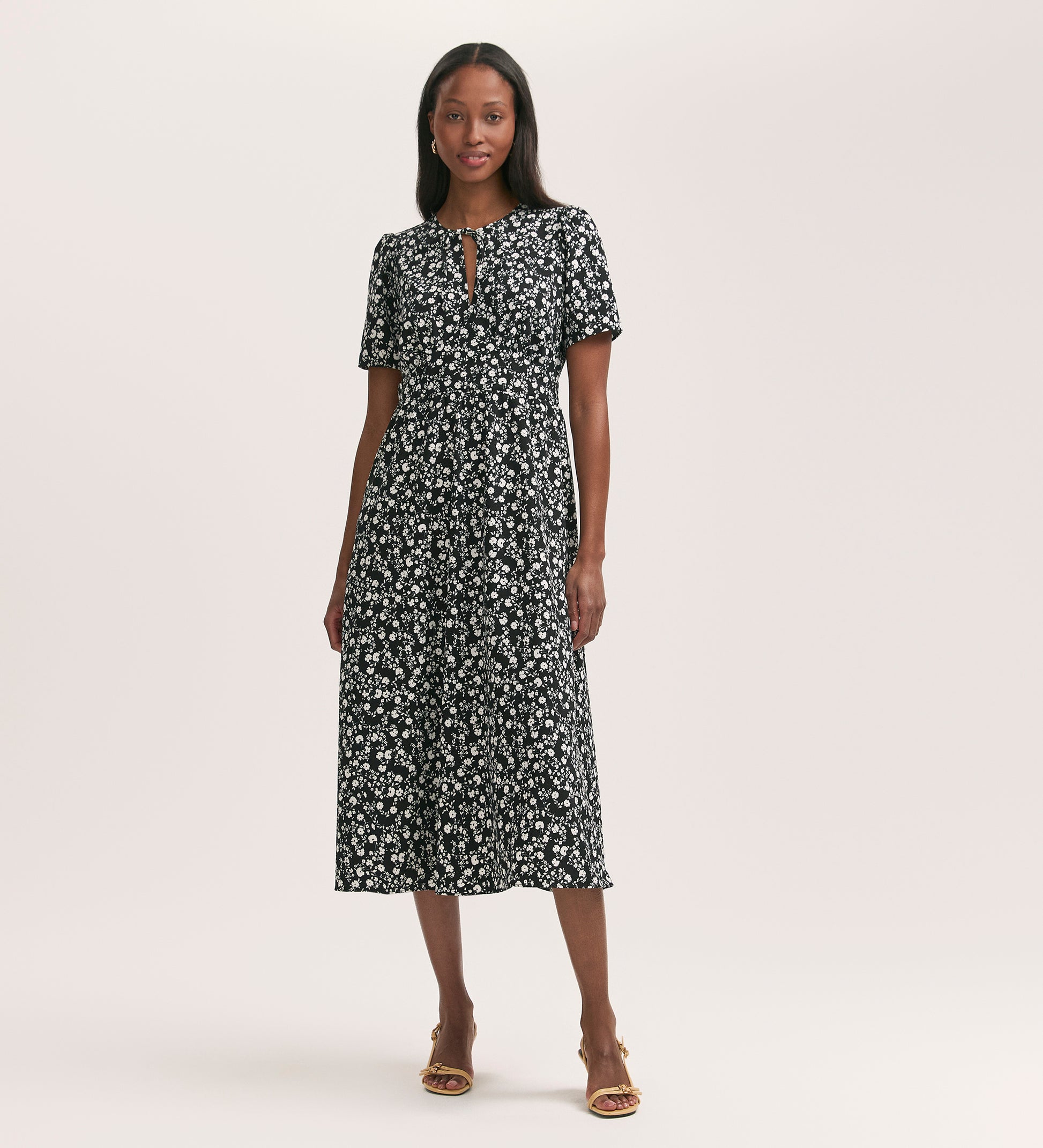 Mairead Black Ditsy Floral Crepe Midi Tea Dress Finery London Mairead Black Ditsy Floral Crepe Midi Tea Dress Finery London