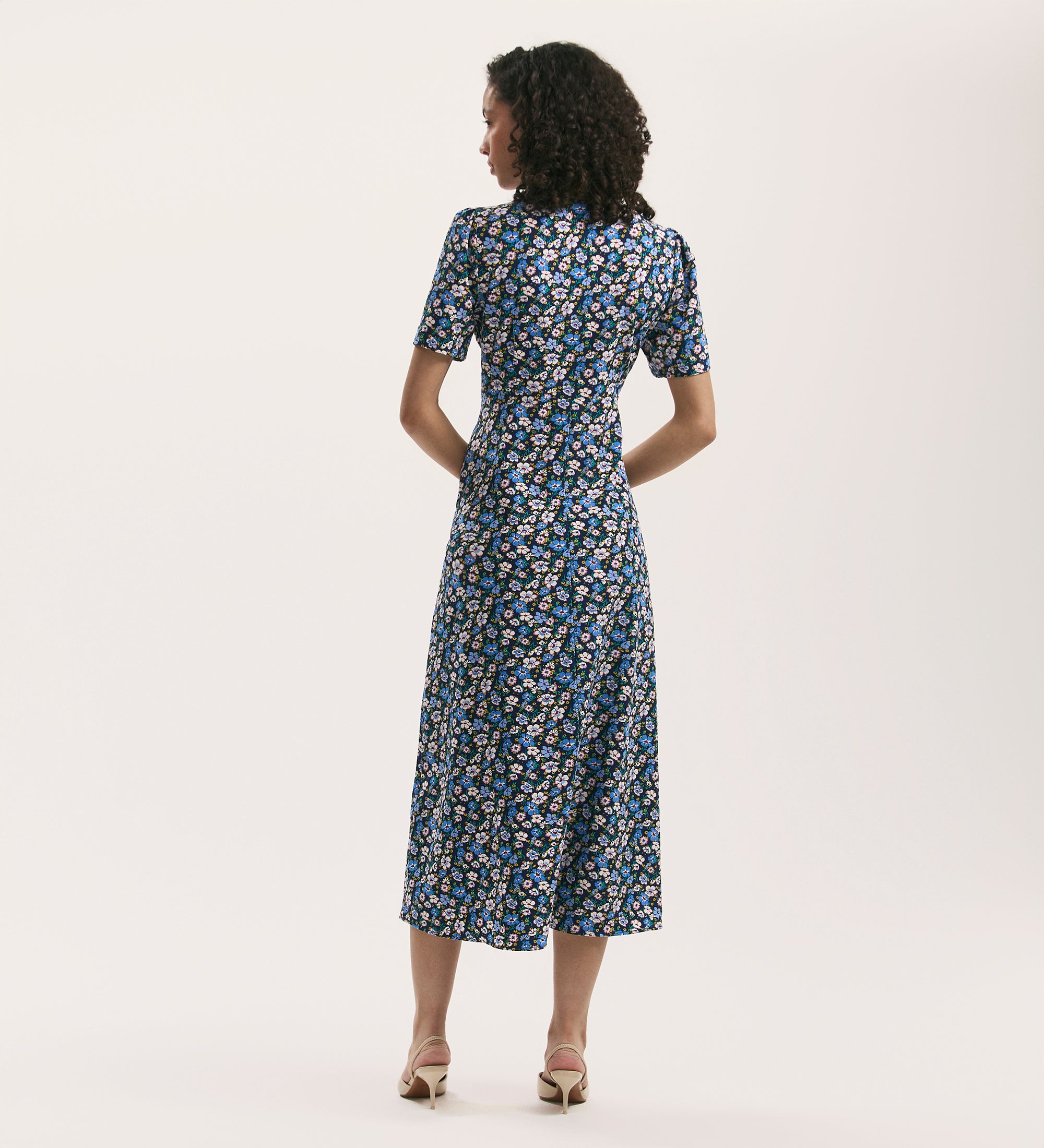 Torie Dress in Navy with Cream Floral Linen Blend main image 1