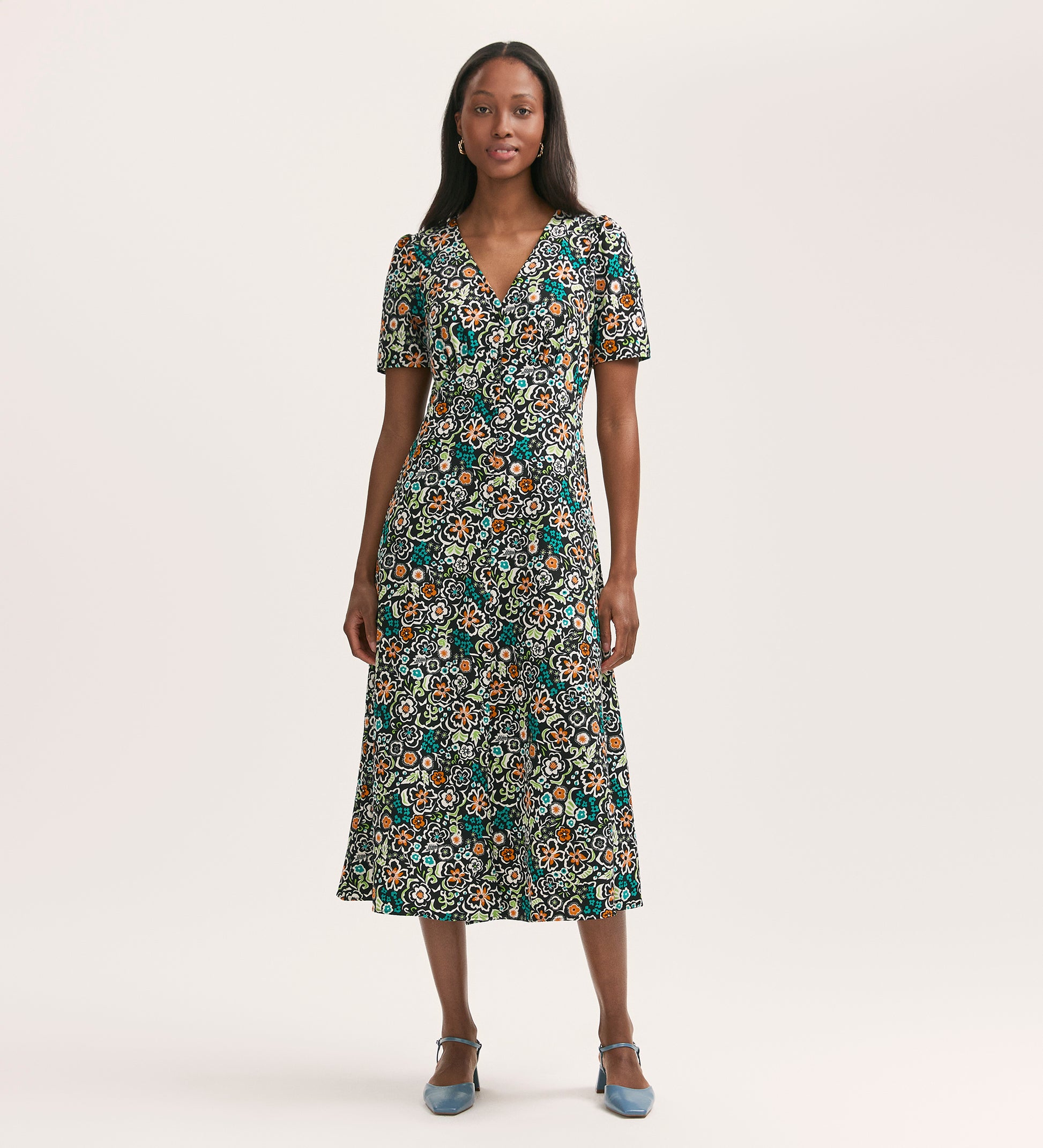 Martina Black Flower Crepe Midi Dress Finery London Martina Black Flower Crepe Midi Dress Finery London