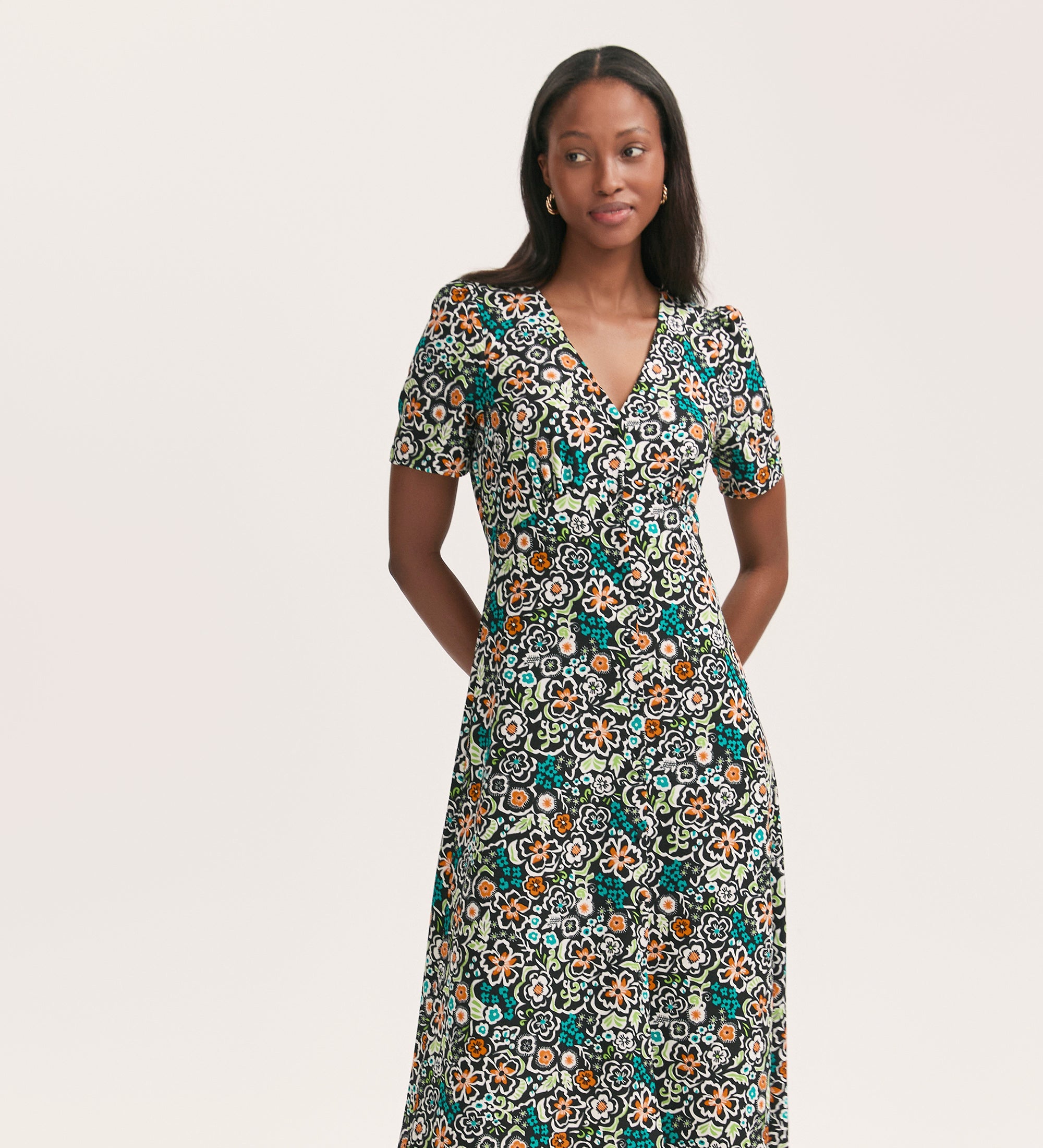 Martina - Black Flared Dress with Shiny Details and Tulle Hem main image 0