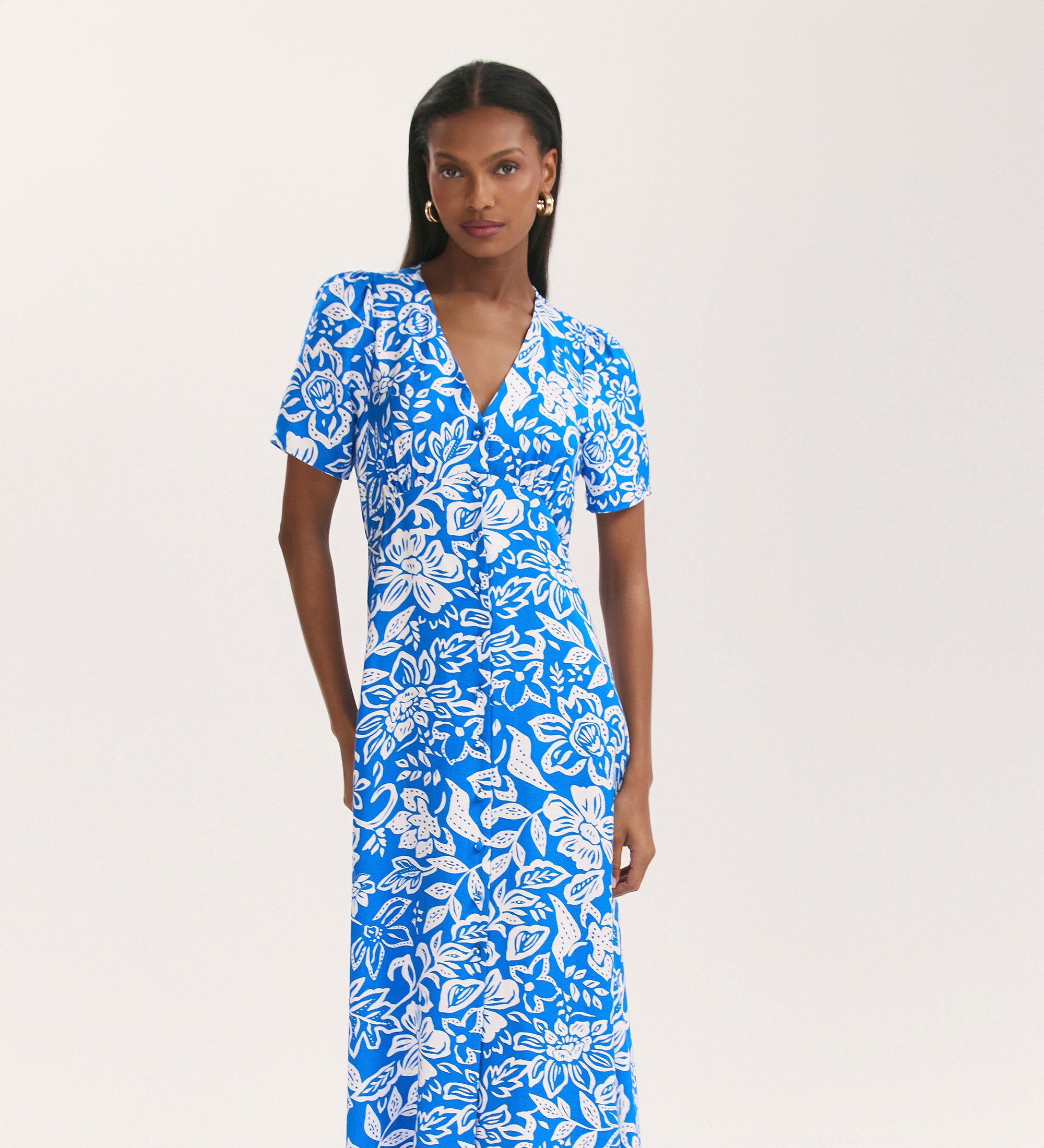Martina Blue Flower Midi Dress – Finery London