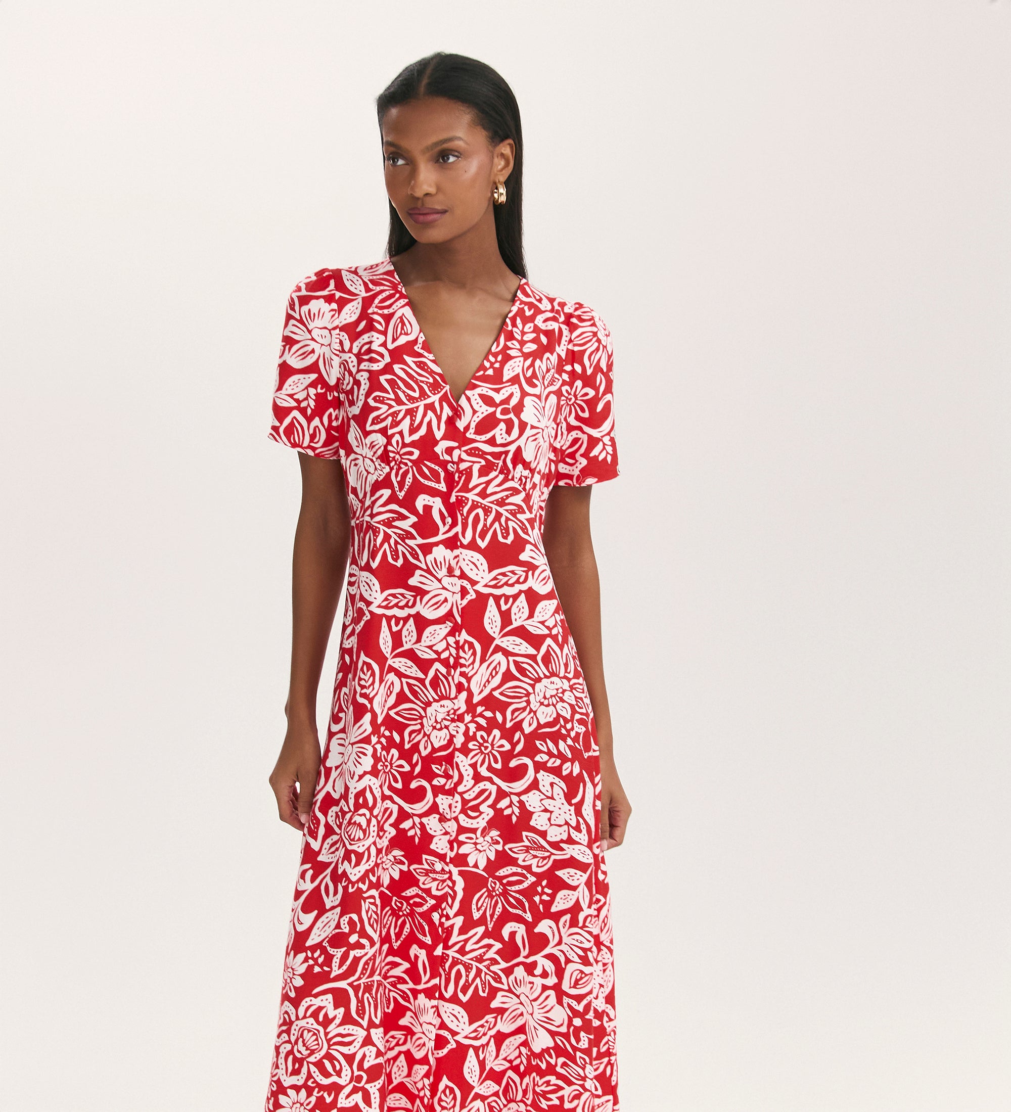 Martina Red Flower Midi Dress – Finery London