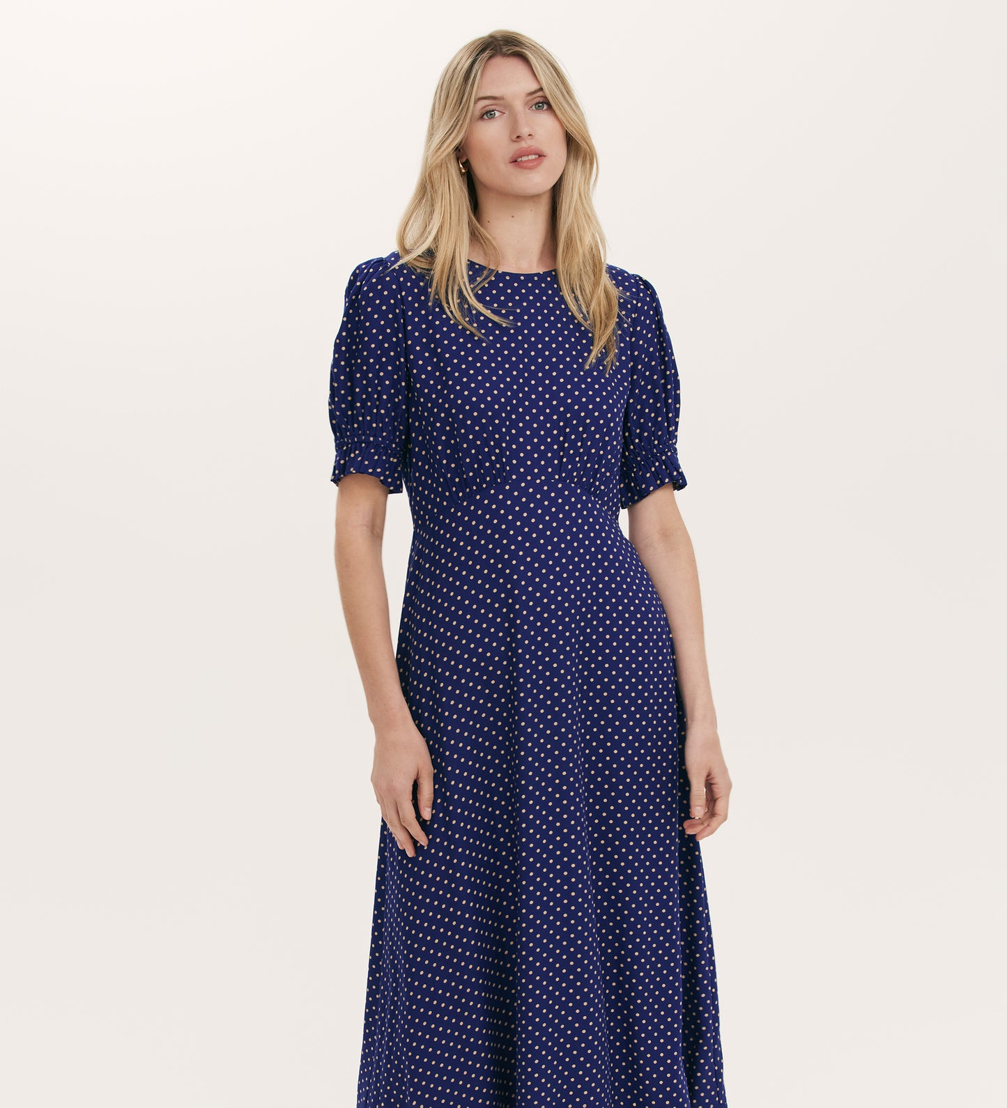 Mela Navy Polka Dot Midi Tea Dress