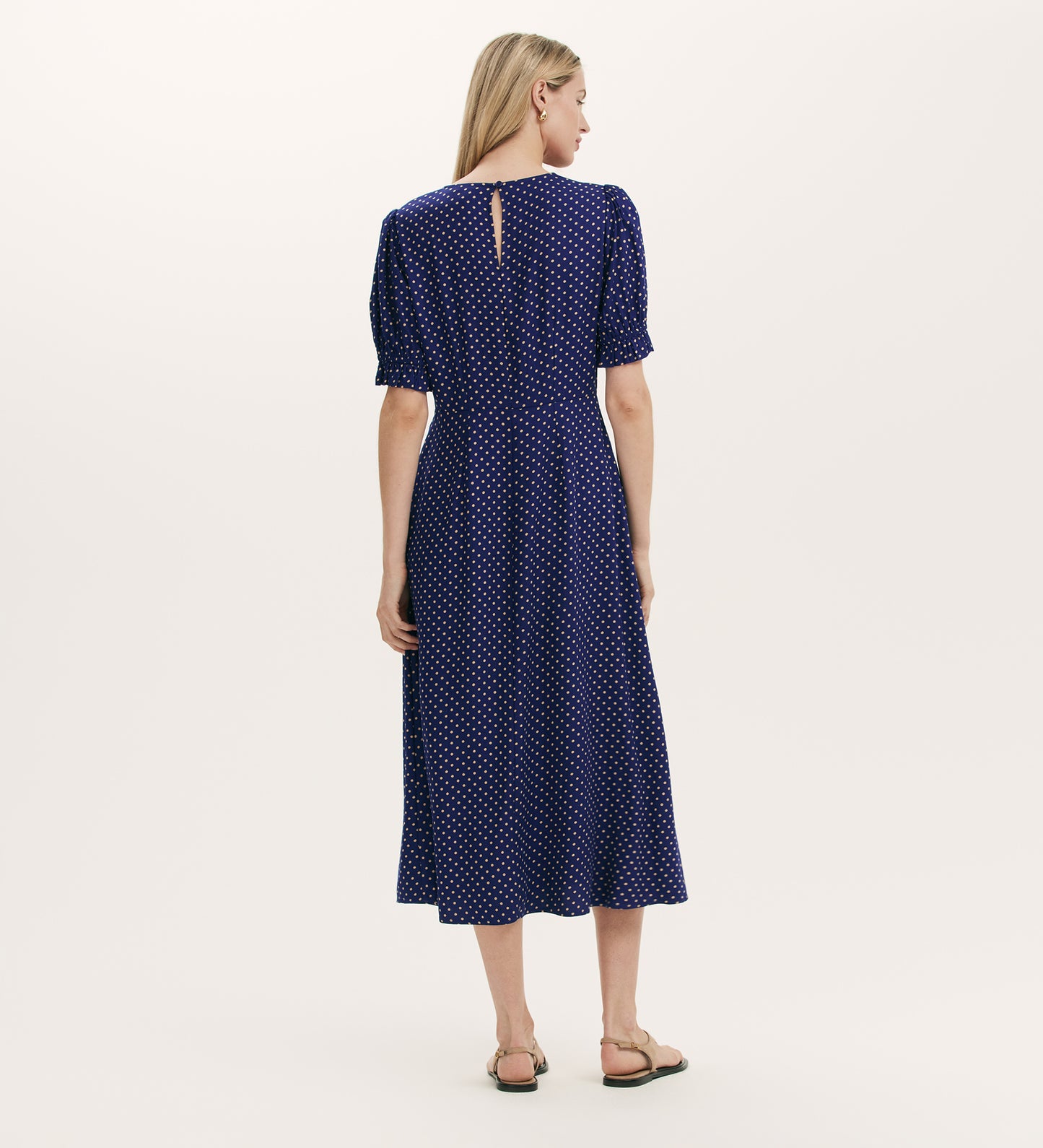 Mela Navy Polka Dot Midi Tea Dress
