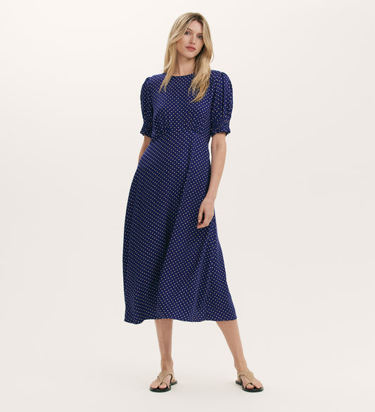 Mela Navy Polka Dot Midi Tea Dress