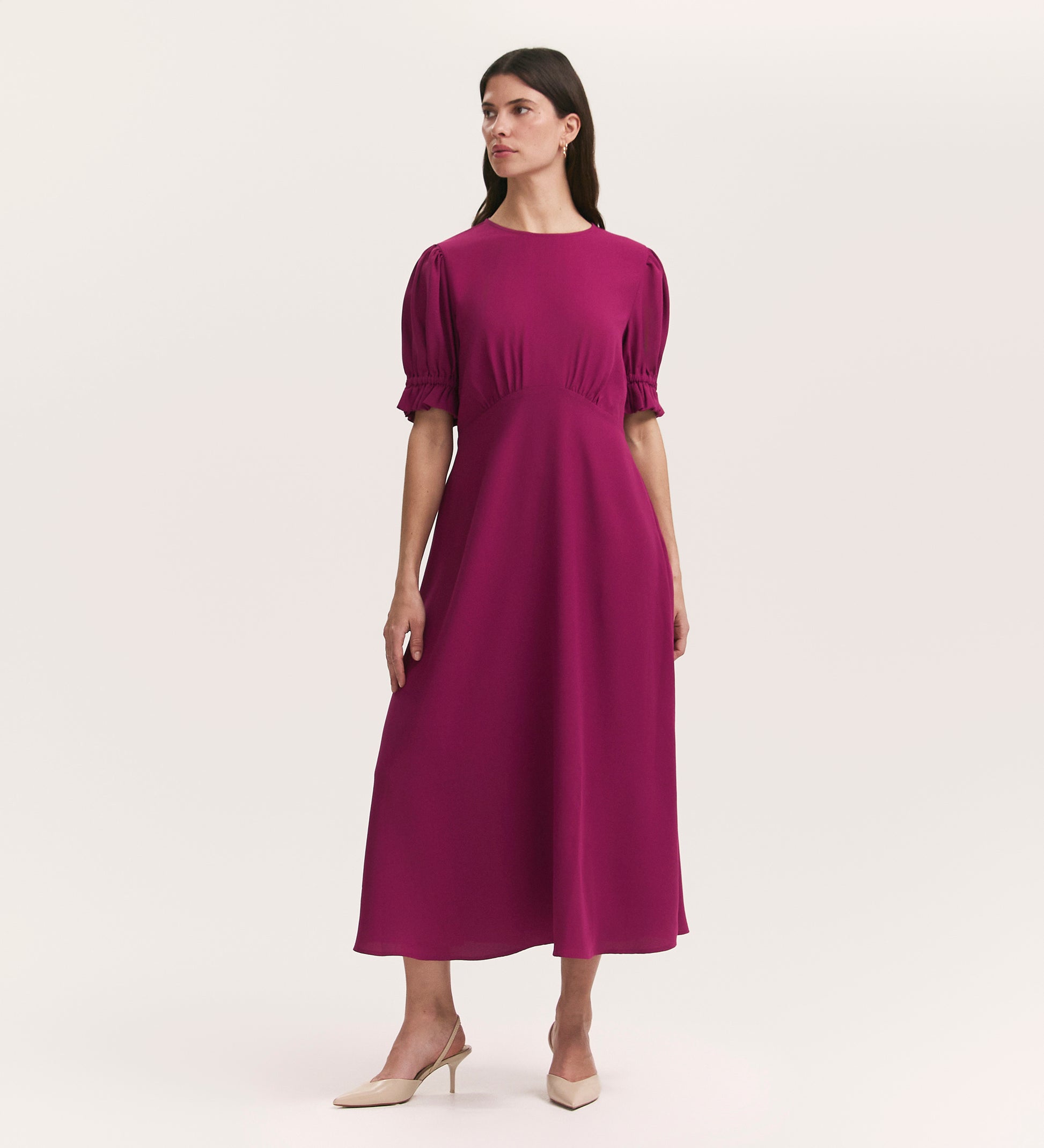 Mela Berry Chiffon Midi Tea Dress – Finery London - Main Image