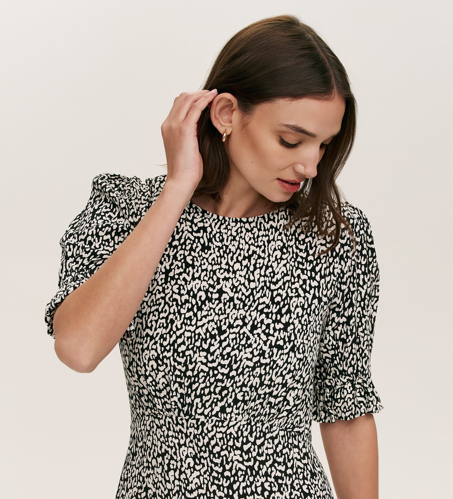 Mela Black Leopard Crepe Midi Tea Dress