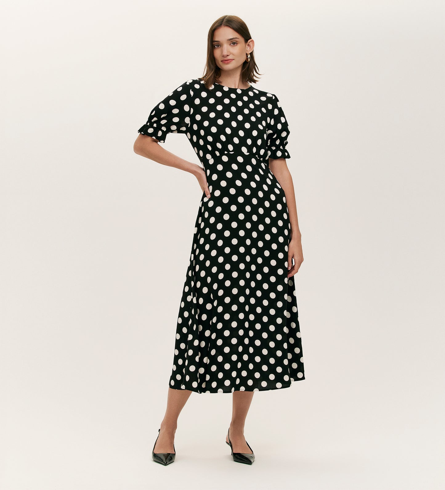 Mela Black Polka Dot Midi Tea Dress