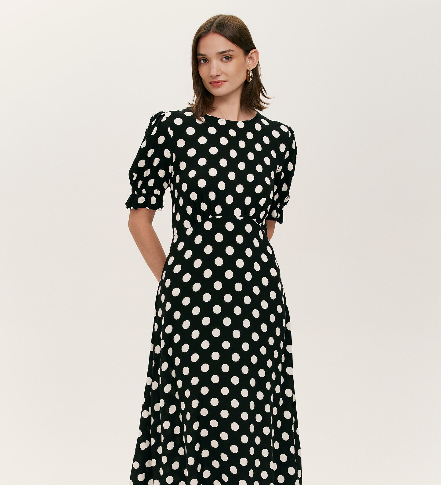 Mela Black Polka Dot Midi Tea Dress